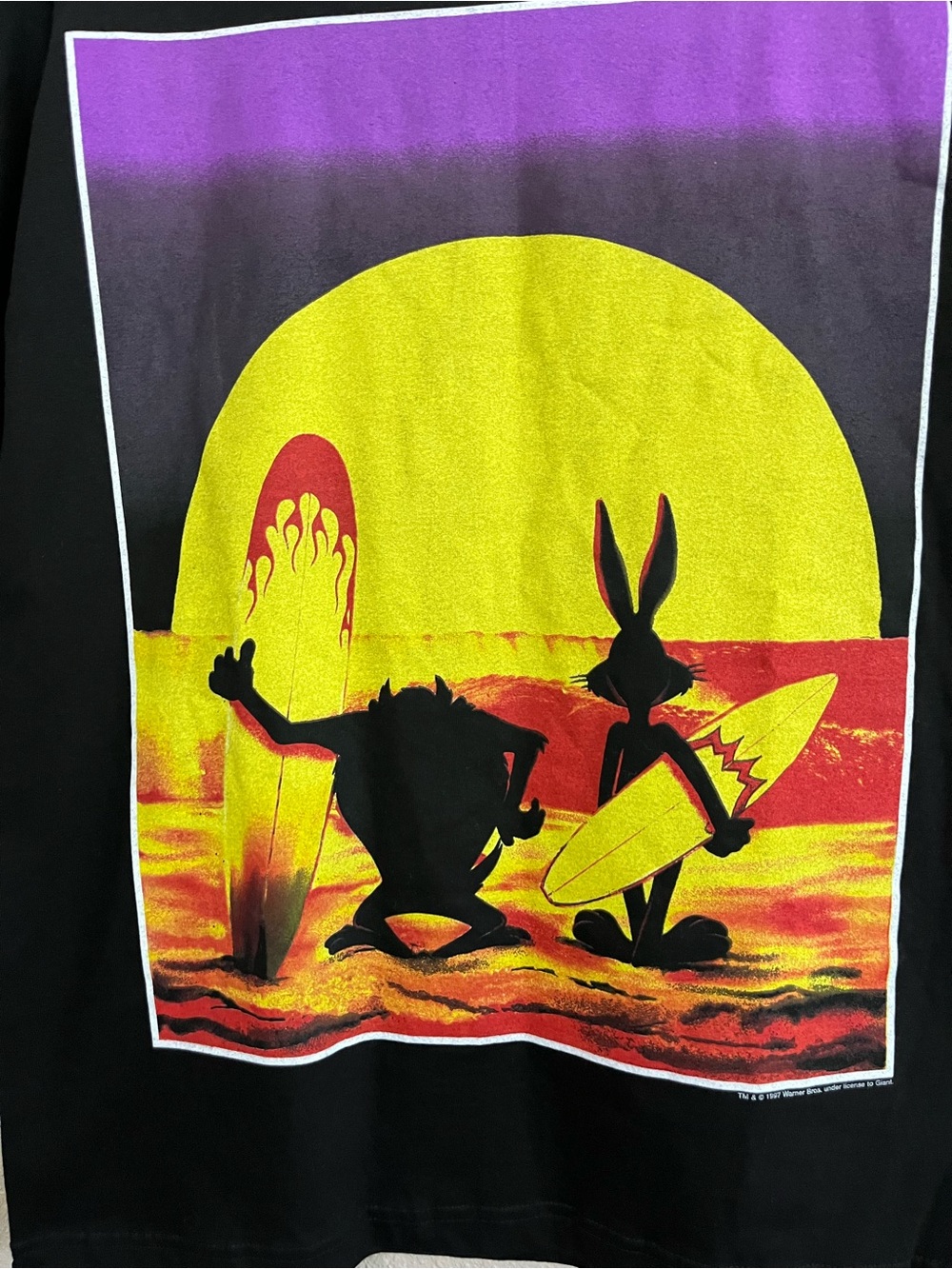 VTG 1997 Looney Tunes Bugs Bunny Taz Surf Graphic T-Shirt Medium - Picture 5 of 12